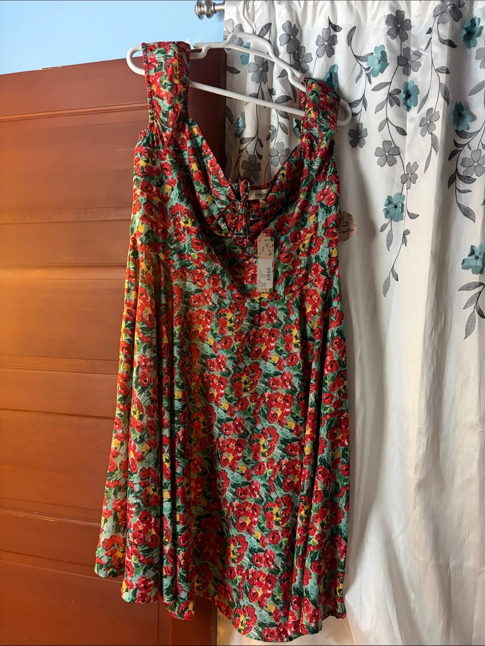 ModCloth Red Floral Midi Dress with Green Leaves